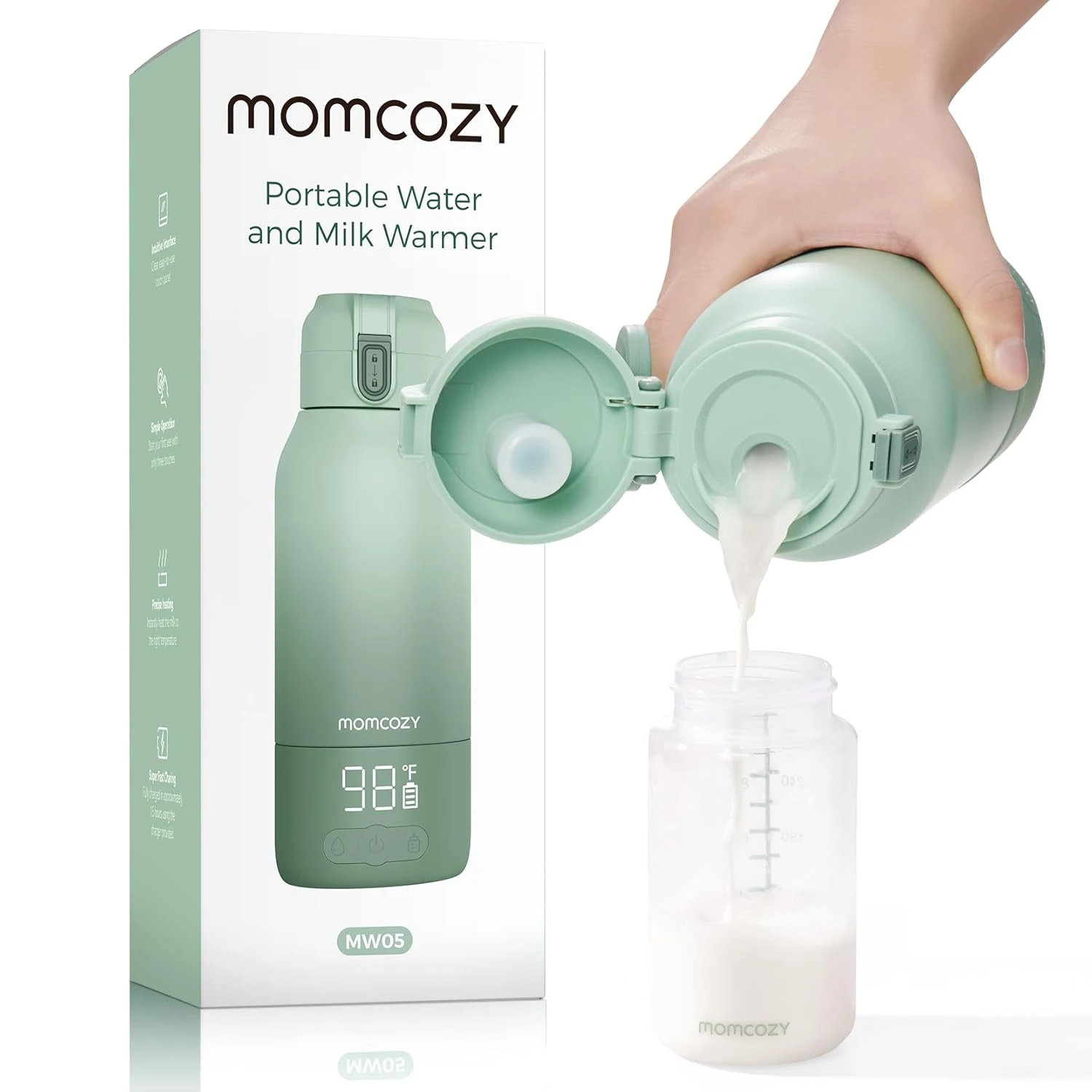 سخان حليب محمول Momcozy للسفر – وضعا تسخين مزدوجان للحليب والماء، سخان زجاجات محمول بتسخين سريع وبطارية تدوم طويلًا، بسعة 17 أونصة لتلبية احتياجاتك طوال اليوم